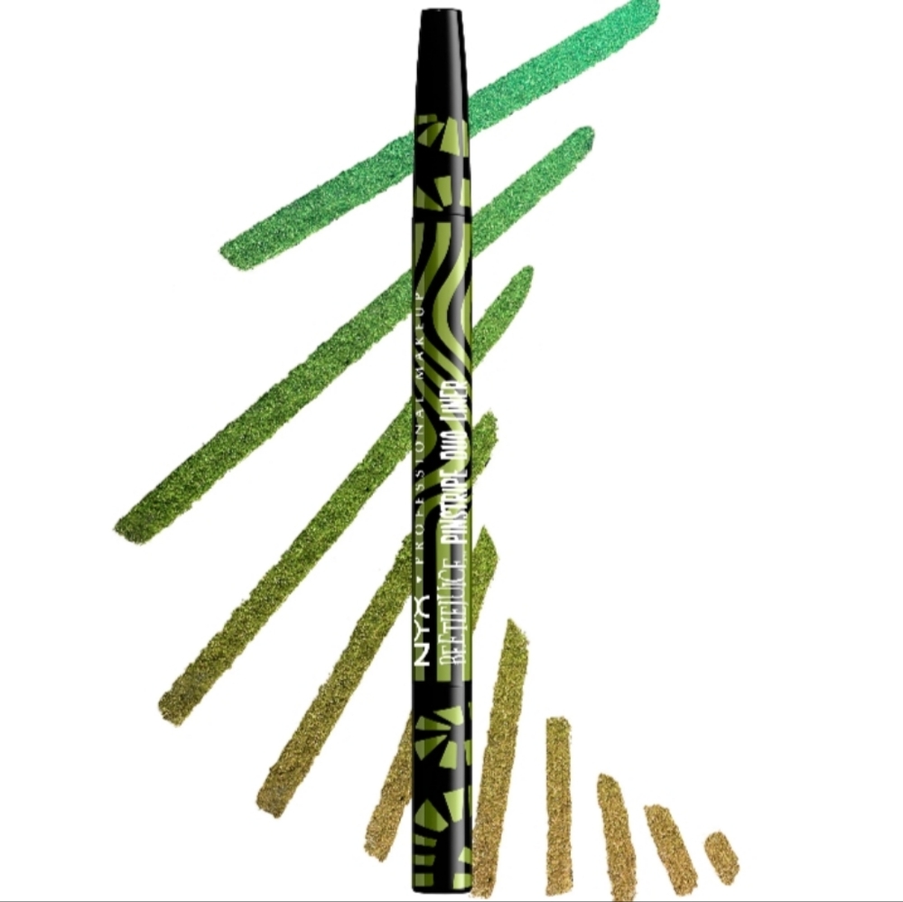 NYX Beetlejuice Pinstripe Dual Ended Eyeliner 03 Green Chrome New with Box